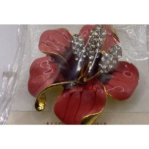 Fashion Jewelry Red and Gold Floral Brooch